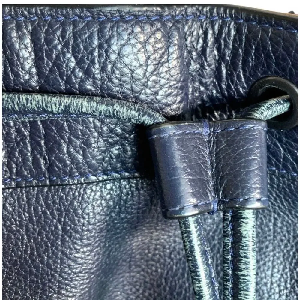 Coach Mickey Navy Blue Pebbled Leather Drawstring Bucket Bag Crossbody Classic